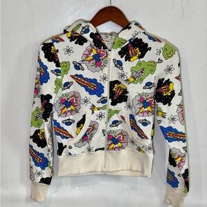 Retro cartoon space zip-up hoodie